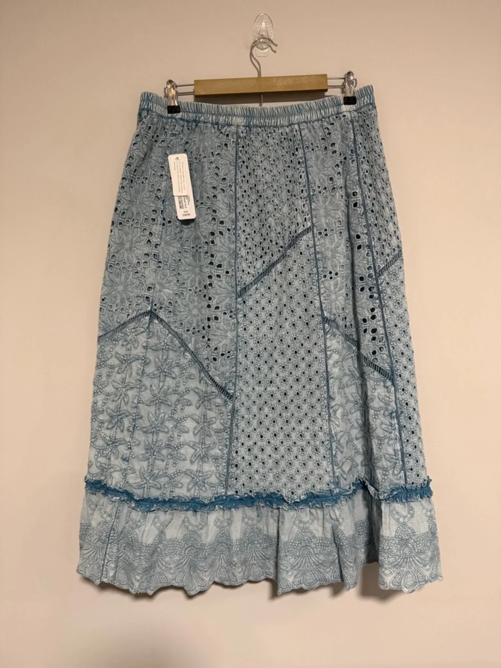Soft Surroundings Porfiria Blue Eyelet Embellished Midi Skirt XL Petite NWT - Picture 2 of 11
